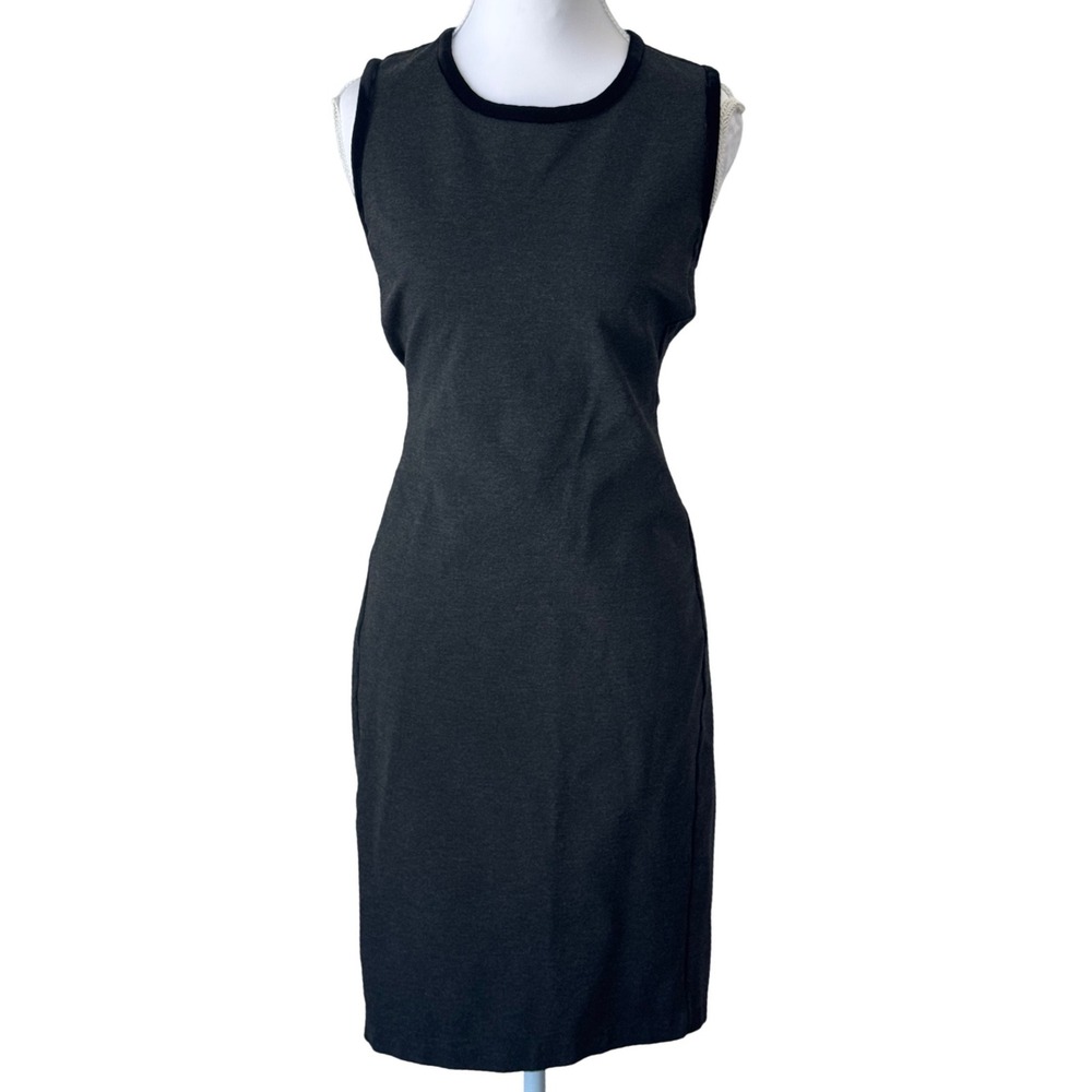 Lauren Ralph Lauren Gray Sleeveless Sheath Dress Midi Velvet Trim Size M